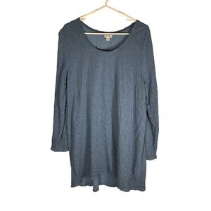 Pure Jill J Jill Blue Crinkle Knit Tunic Top Long Sleeve Cotton Womens Large